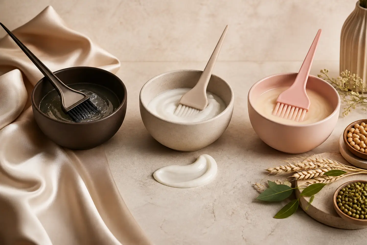 Hair treatment comparison with keratin, Botox and protein care bowls