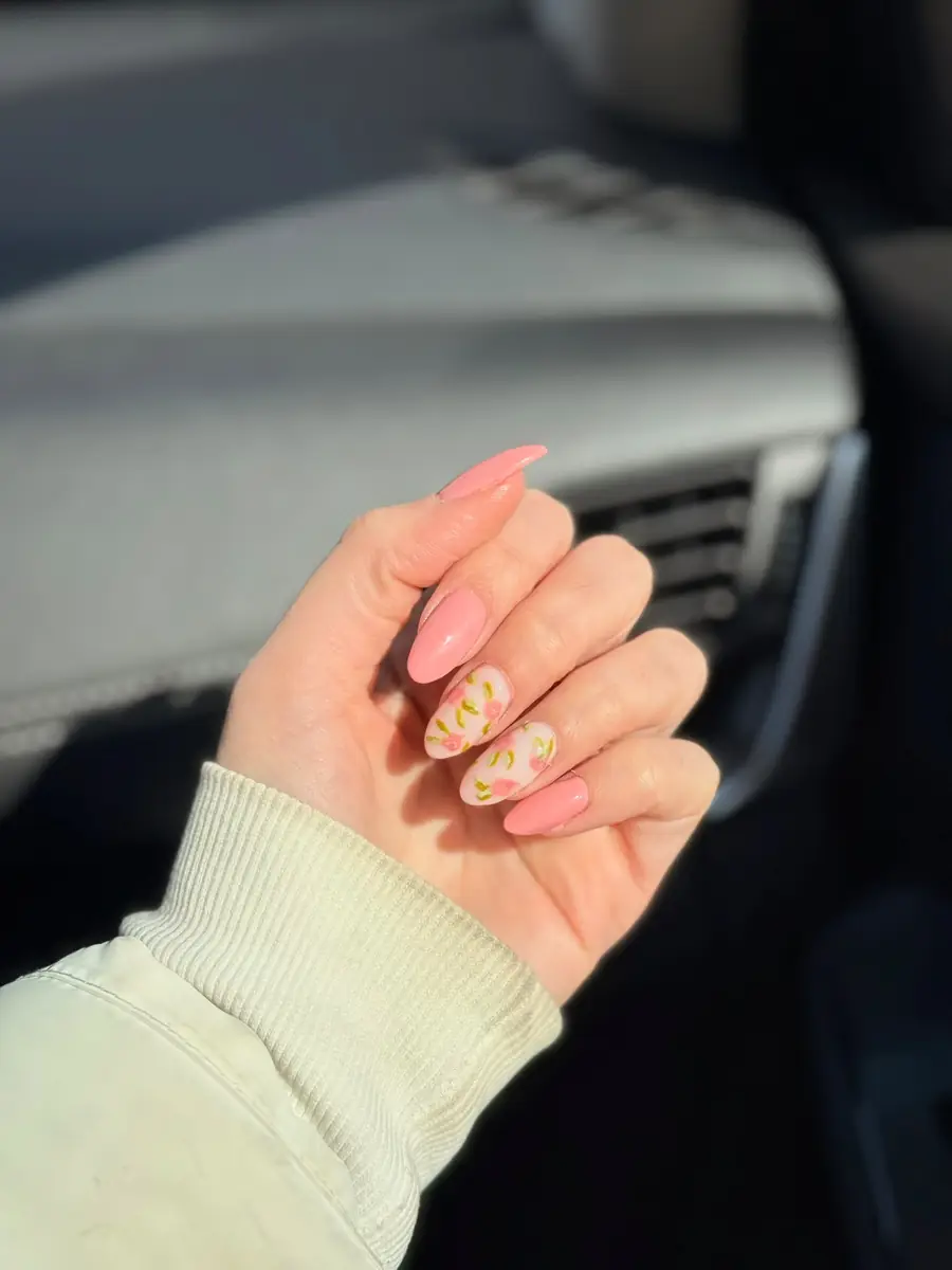 Pink floral nail art serving North York