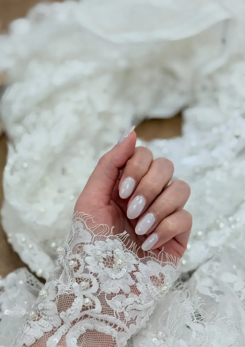 White bridal nail extensions in Thornhill